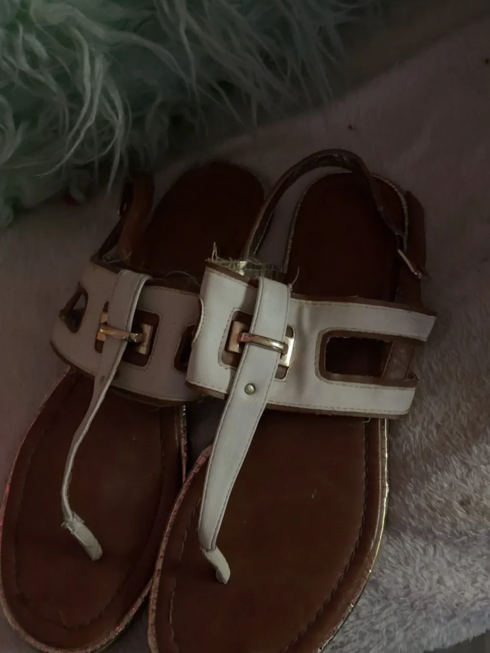 Vintage White Leather Women’s T-Strap Sandals